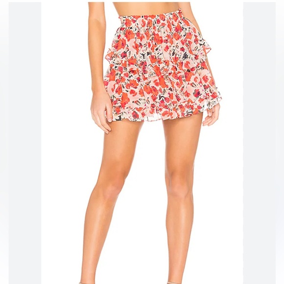 Misa Los Angeles Dresses & Skirts - Misa Los Angles Manya Red Floral Ruffle Mini Skirt Elastic Waistband Size XS
